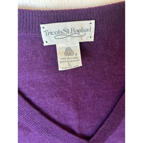 Tricots St Raphael sweater pure new wool v neck pullover large men purple - Picture 2 of 6